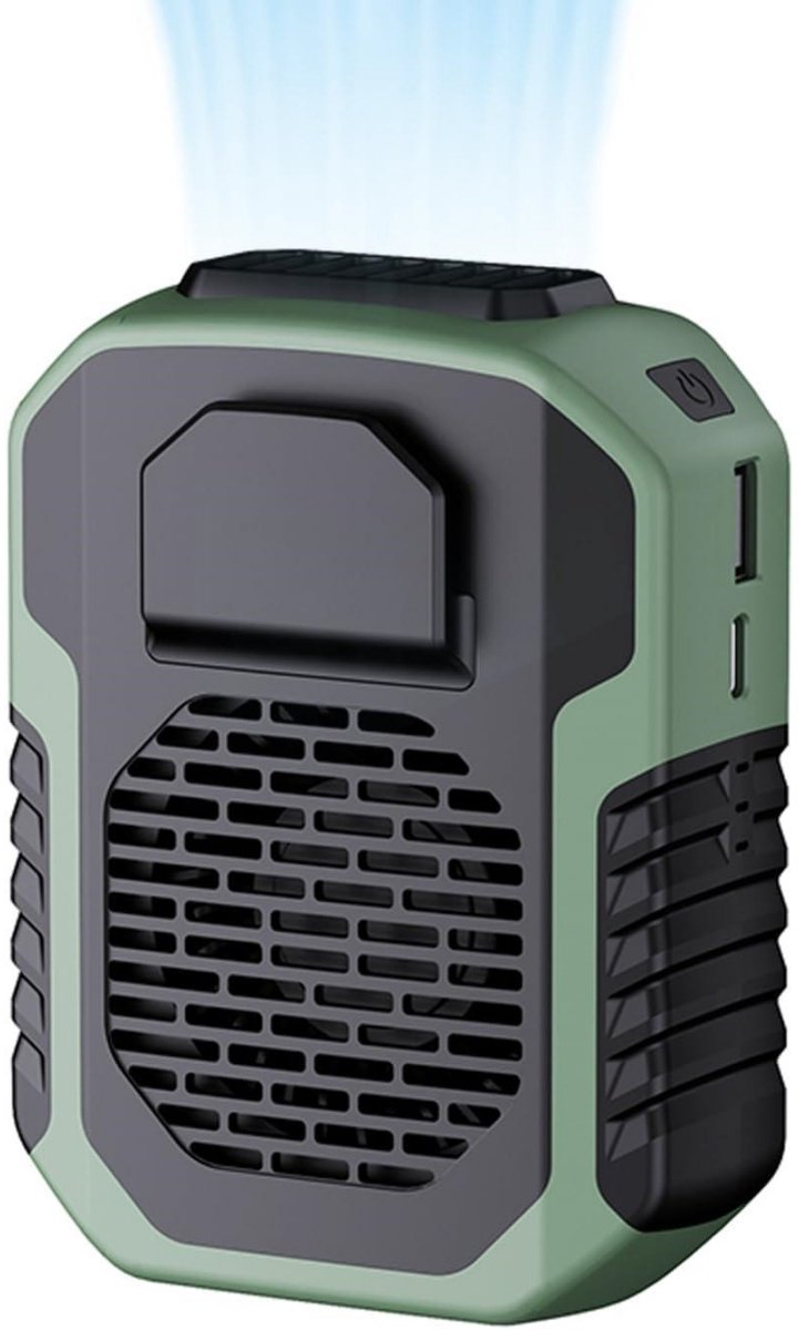 GELLDG Draagbare 3-in-1 ventilator met riemclip (6000 mAh) – Ook te gebruiken als powerbank – Krachtige luchtstroom (6200 tpm) – USB-ventilator met clip – Geschikt voor werkkleding, bouwplaatsen, buitenactiviteiten en kamperen – Groen