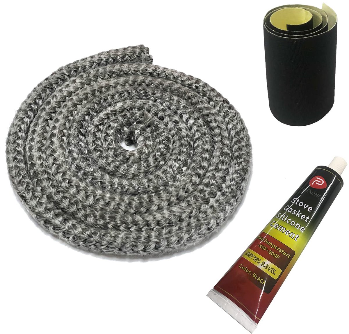 SnelShoppen - Houtkachelpakking 12 mm Afdichtingsset voor Houtkachels en Open Haarden - Hittebestendige Glasvezelpakking, Vervangend Touw, 1,8 m