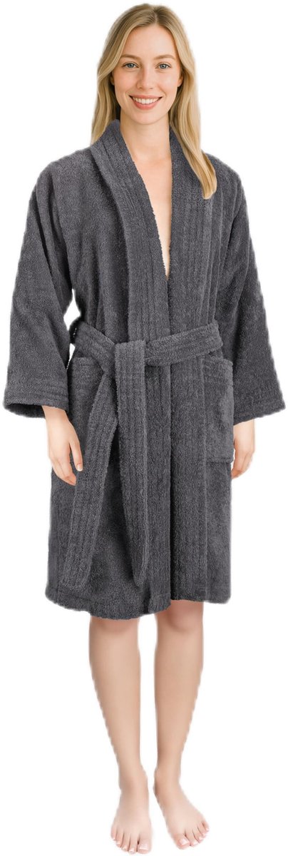 SnelShoppen - Hammetex Badjas Dames 100% Katoen - Zachte Badstof Badjas met Zakken - Absorberend en Huidvriendelijk - Donkergrijs 3XL - Perfect voor T