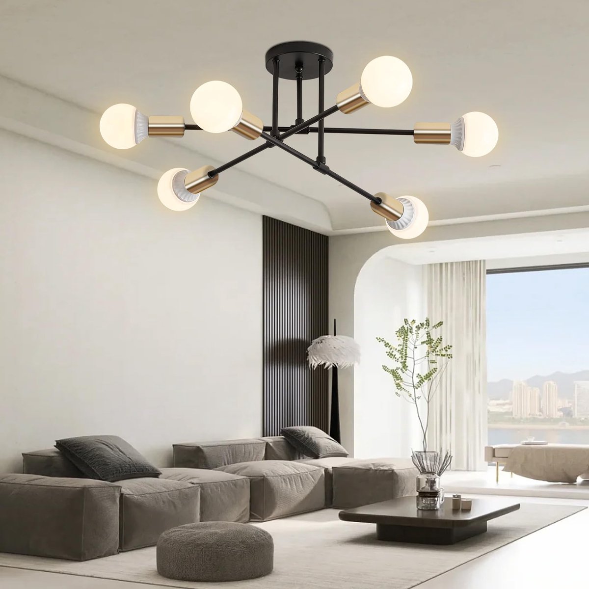 SnelShoppen - Vintage Plafondlamp 6 Flammige Industriële Kroonluchter Zwart Goud E27 Fitting voor Slaapkamer, Woonkamer, Eetkamer en Keuken