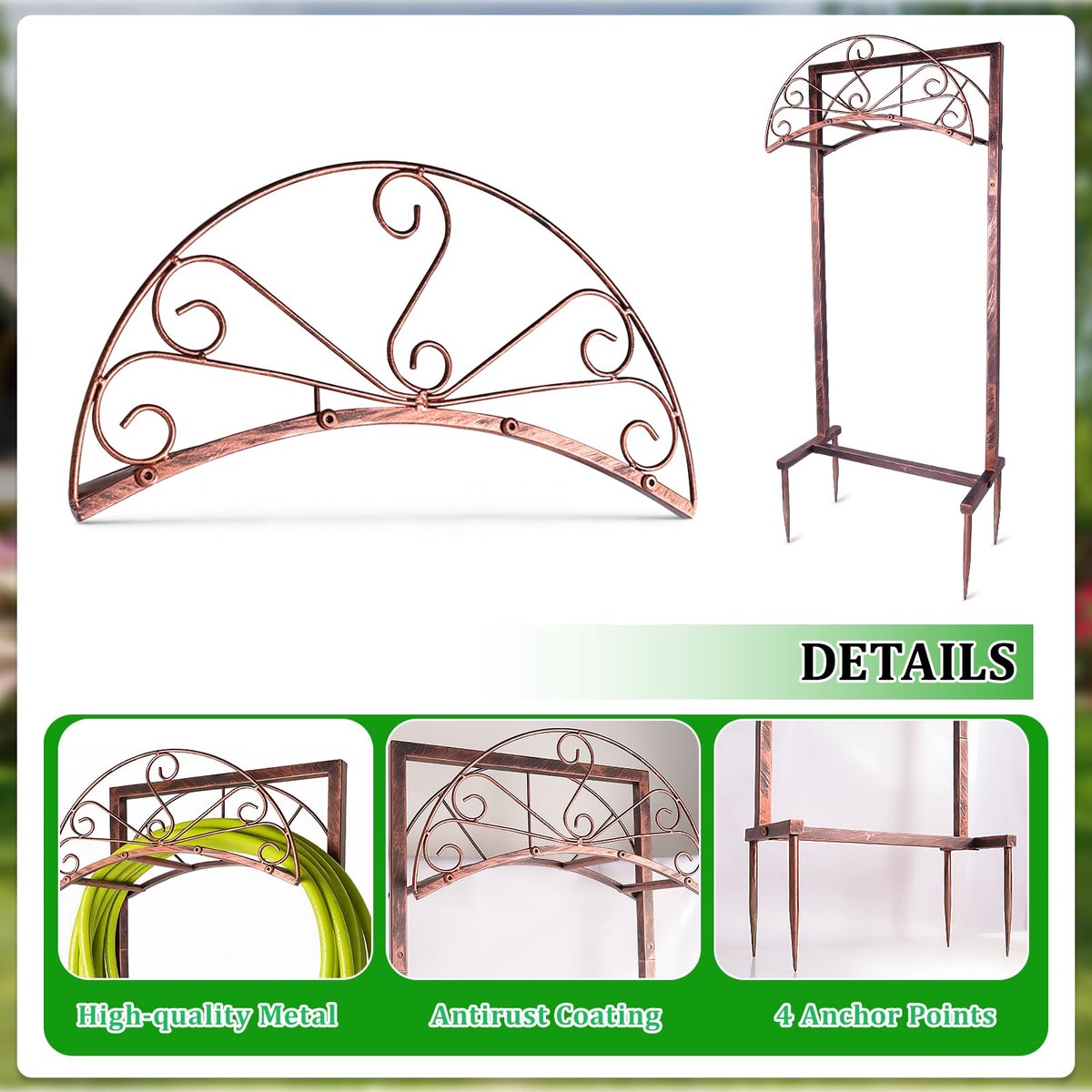 SnelShoppen - Vrijstaande tuinslanghouder hanger, zware metalen waterslanghouder opbergrek, afneembaar waterslangopbergrek voor buiten, tuin, terras,