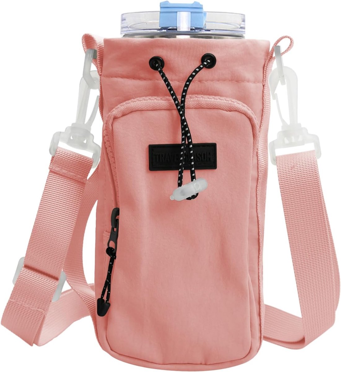 Draagtas voor 40 oz Waterflessen met Telefoonvak en Verstelbare Schouderbanden voor Wandelen, Kamperen en Reizen (Roze)