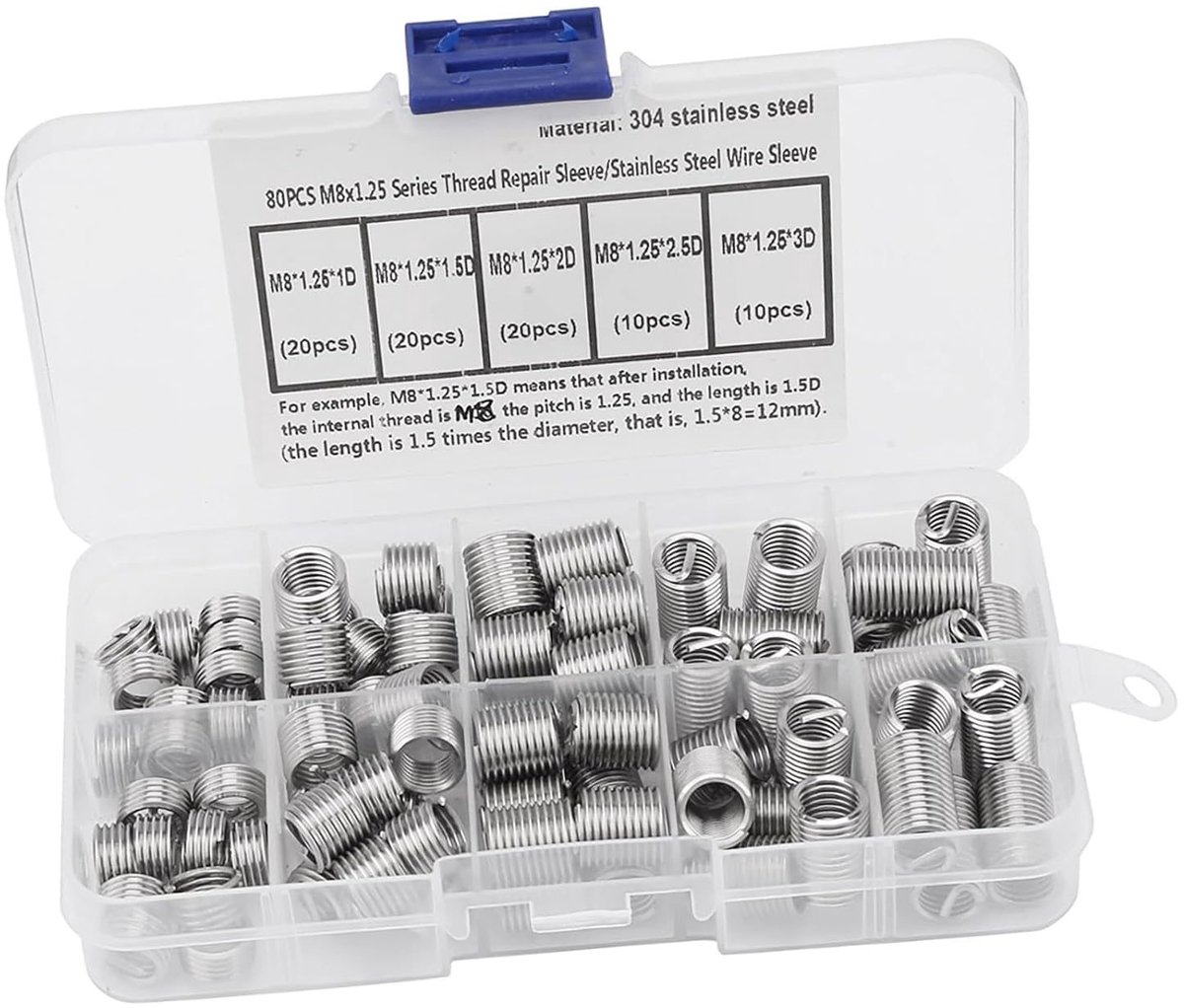 Reparatieset met 80 spiraalvormige inzetstukken, roestvrijstalen spiraaldraadinzetstukken, versterkt.