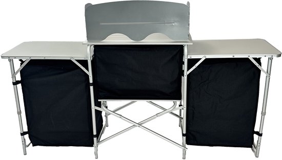 EveBase Silver - Campingkeuken/Campingkast met Windscherm - Opvouwbaar - Ruim Werkblad - Zwart/Zilver — afbeelding 2