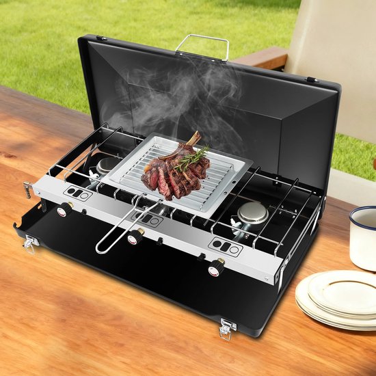 Gasfornuis Camping Kooktoestel Rechthoekige 3 Vlammen Campingkoker Grill Stove 56.5*30*34cm van Merkloos — afbeelding 4