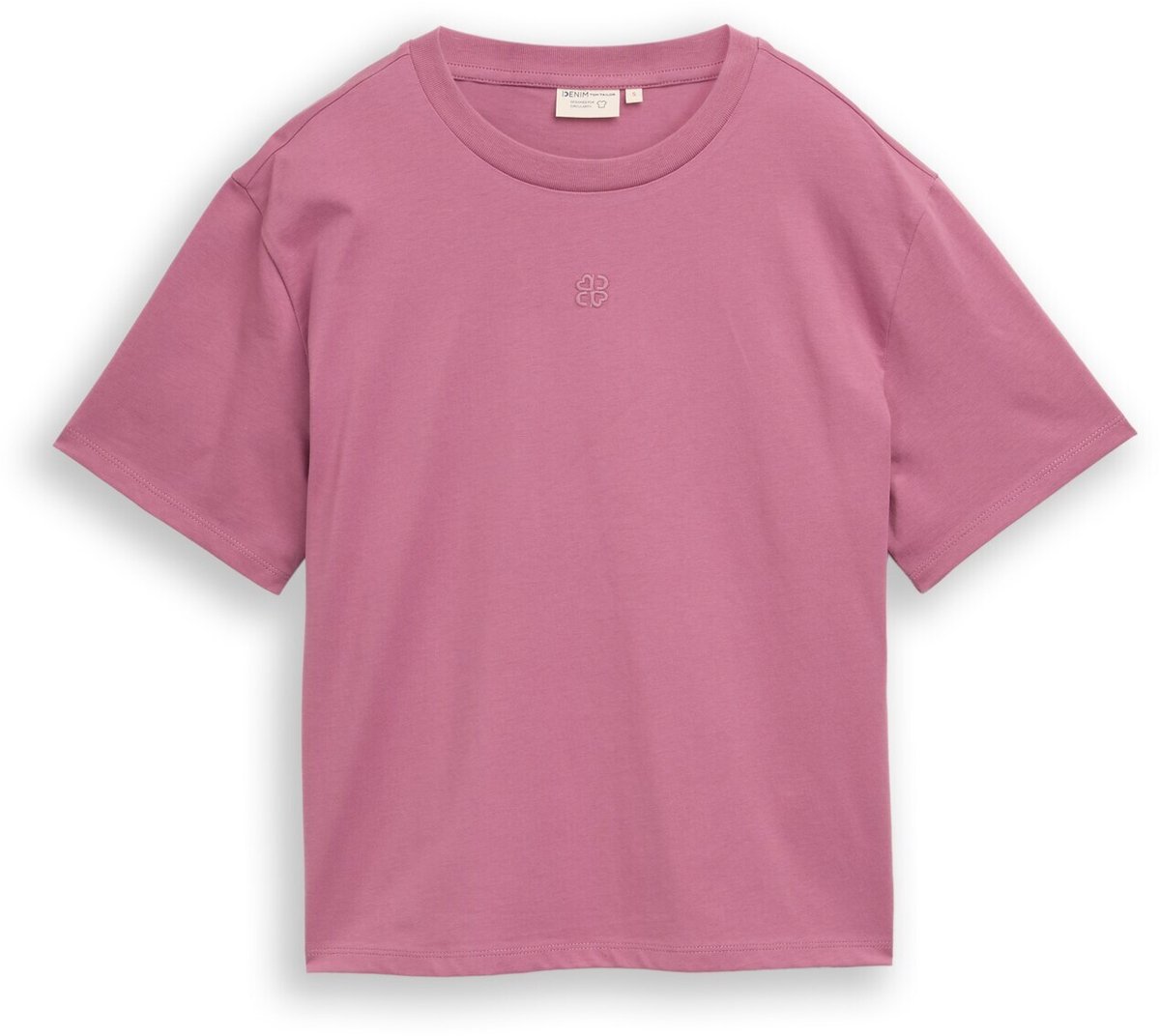 Tom Tailor Denim - T-shirt met boxy pasvorm en borduursel - Maat XXL - dusty berry