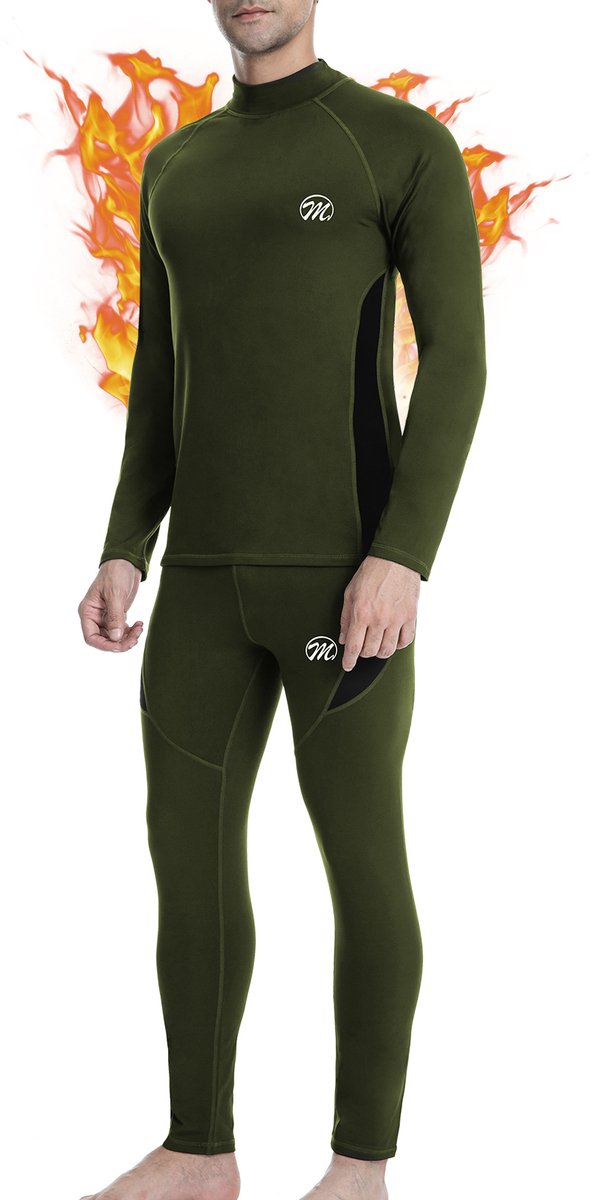 MEETHOO Baselayer Thermoset Heren - Thermo Ondergoed Heren -Thermo Kleding Set : Ademend en Comfortabel Basislaag voor Voetbal, Tennis, Skiën, Hardlopen en Outdooractiviteiten -Groen-S