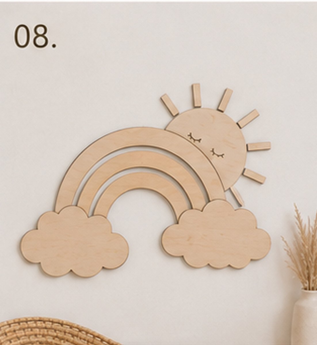 Model 08 – Houten Regenboog met Zon | Babykamer Wanddecoratie/babykamer/kinderkamer/ babykameraccessories/baby/cadeautje