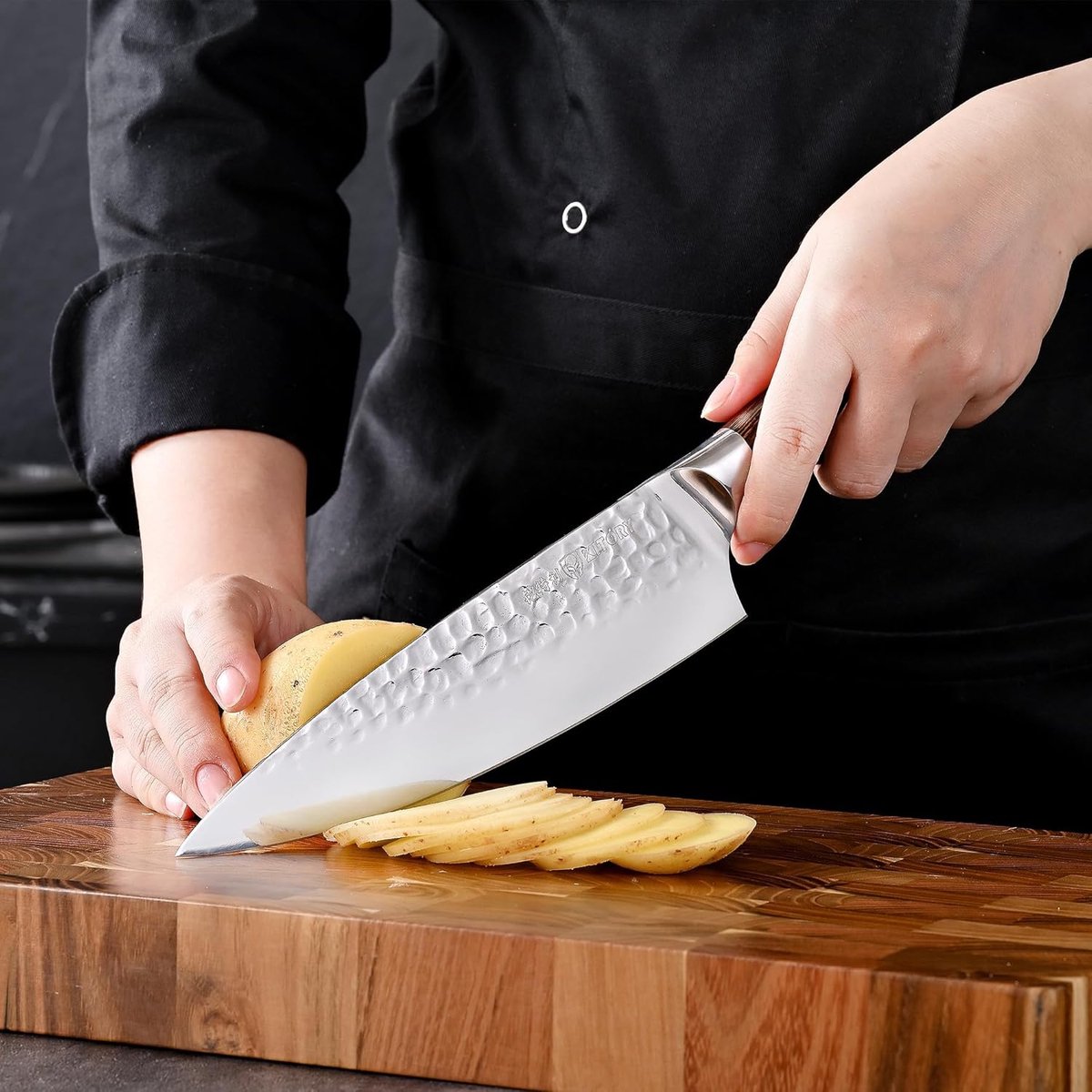 SnelShoppen - Professioneel Koksmes 20 cm - Ultrascherp Keukenmes van Roestvrij Staal - Gehamerd Ontwerp - Ergonomisch Handvat voor Koken en BBQ