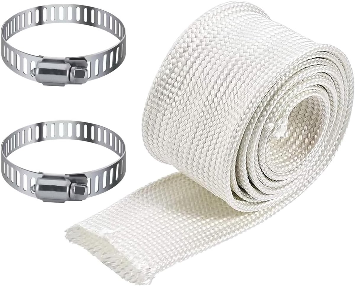 Isolatiehuls Uitlaatpijp - Warmtebescherming Huls - Hittebeheer Uitlaat - Glasvezel Hoge Temperatuur - 120 cm x 25 mm - Wit