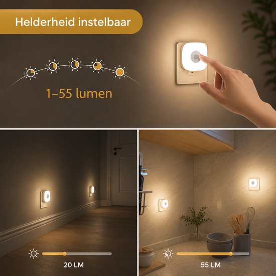 Lueas® - 2x LED Stopcontact Lampje Met Lichtsensor - Met Afstandsbediening - Plugin Ledlamp - Nachtlampje - Warm/Wit licht - Dimbaar - Met Timer van Lueas — afbeelding 2