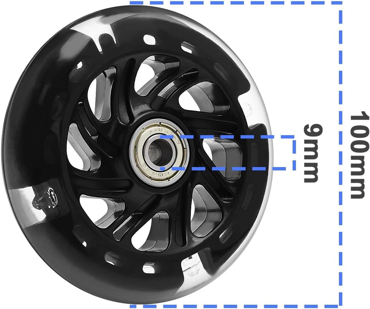 SnelShoppen - 4PCS Scooter Wielen 100mm Luminous Crystal met Zwarte Hub en ABEC-7 Lagers - Vervangingswielen met 3 Kleuren LED voor Kinderen en Volwas
