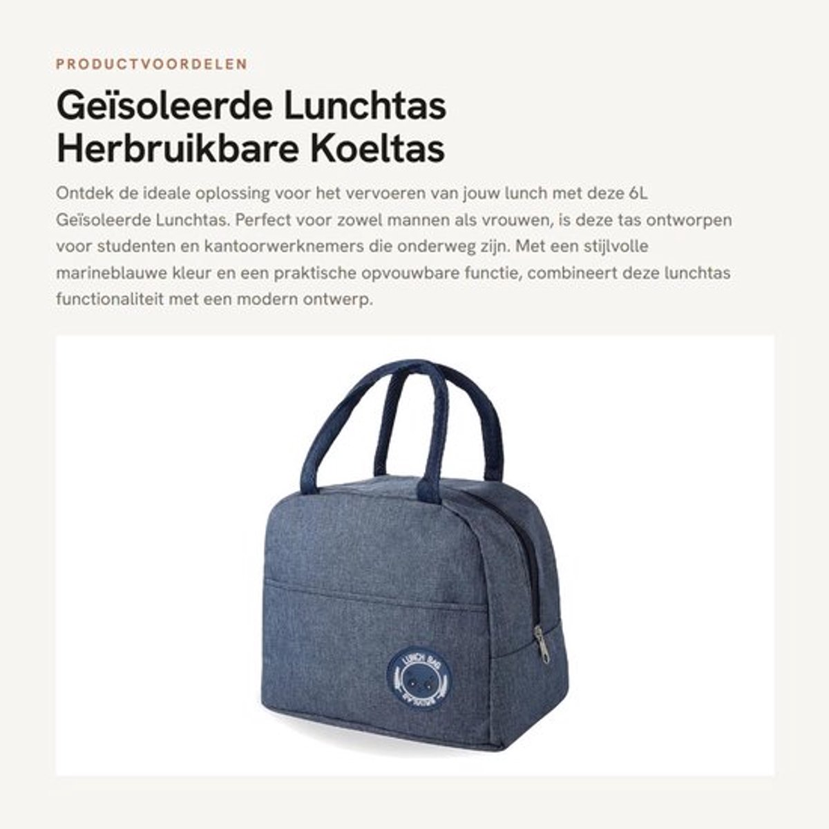Lunchtas 6 Liter - Geïsoleerde Koeltas - Opvouwbaar - Duurzaam Kationisch Oxford - Waterdicht - Metalen Ritssluiting