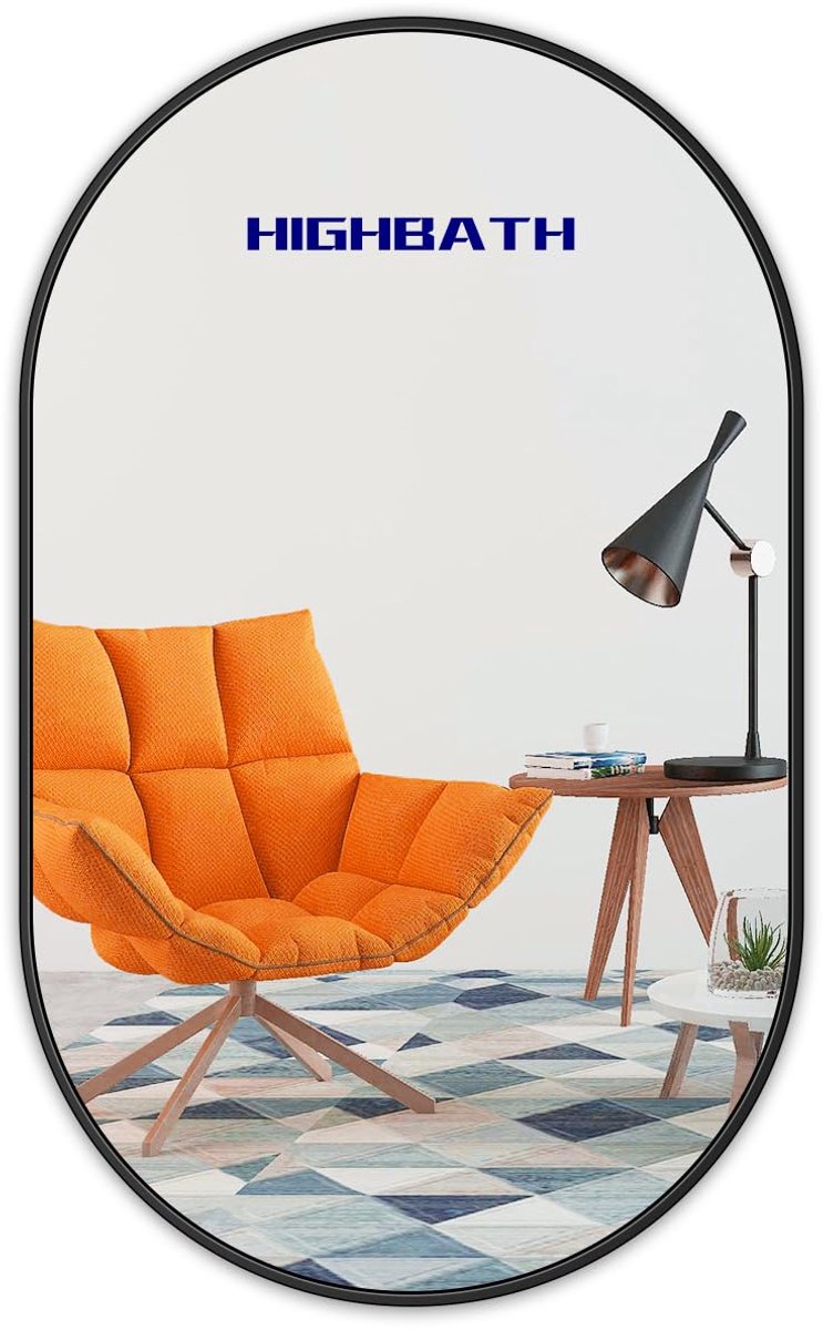 SnelShoppen - Ovale wandspiegel 50 x 70 cm met metalen frame, zwarte badkamerspiegel, grote wandspiegel voor woonkamer, slaapkamer en hal