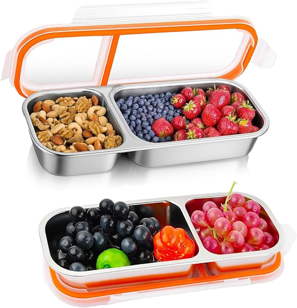 VHV Lunchbox - Snackbox Roestvrij - Met vakjes - Vaatwasserbestendig - Voor Fruit, Noten of Kleine Maaltijden