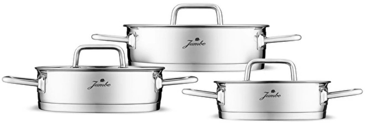 Jumbo Assos - 6-delige RVS Sahan Set – Inductie – Roestvrij Staal – Met Glazen Deksels