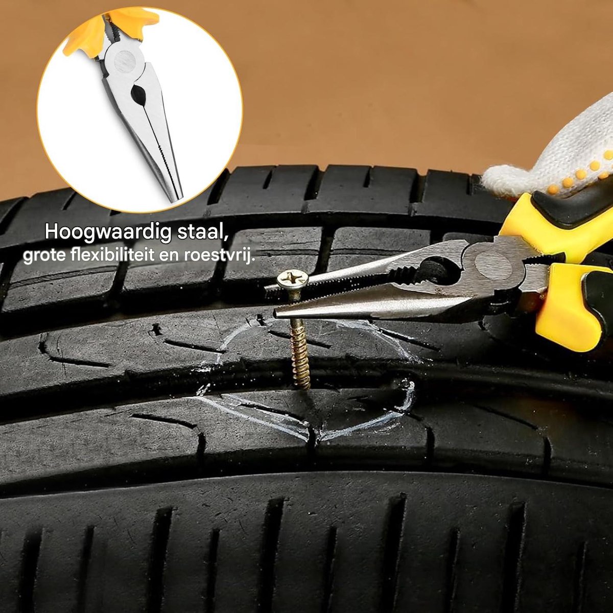 10-delige bandenreparatieset – voor tubeless banden, auto & motor, pechhulp,Professioneel gereedschap met dorn en rubberen reparatieschroeven – eenvoudig te gebruiken thumbnail 5