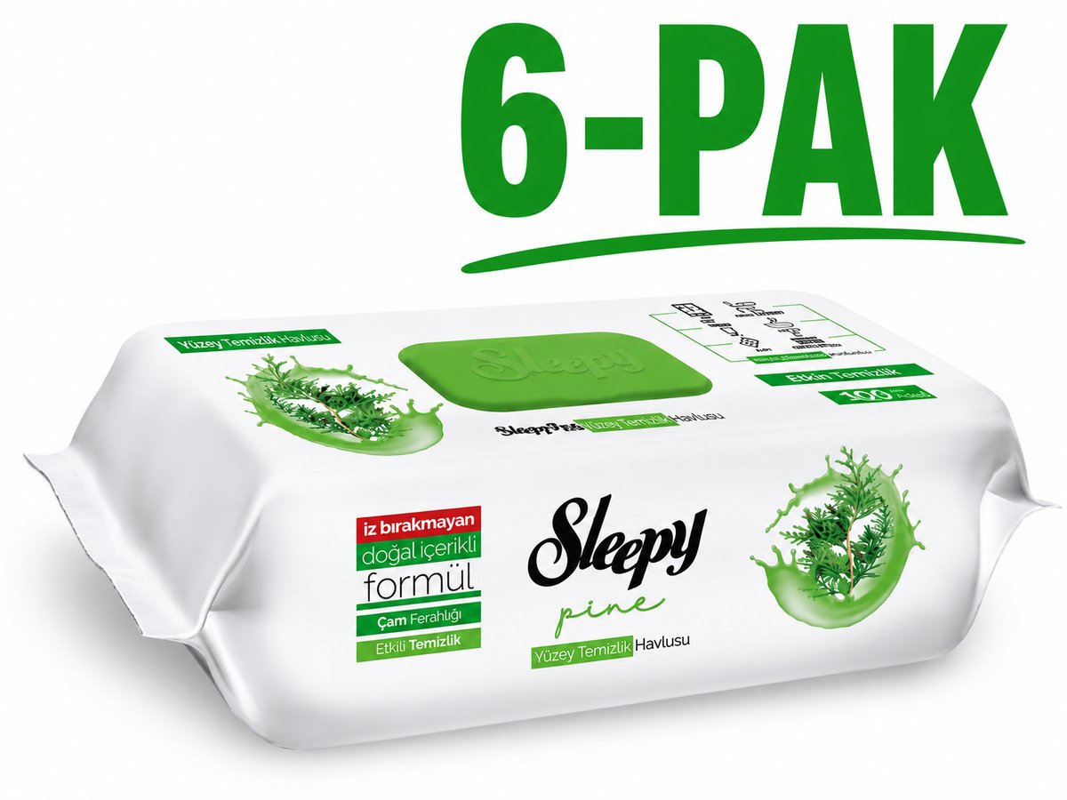 Sleepy Easy Clean Dennenfris Schoonmaakdoekjes – 6 x 100 Stuks – 600 Vochtige Reinigingsdoekjes – Voordeelverpakking - Yuzey Temizleme Mendili Cam Ferahligi - surface cleaning wipe