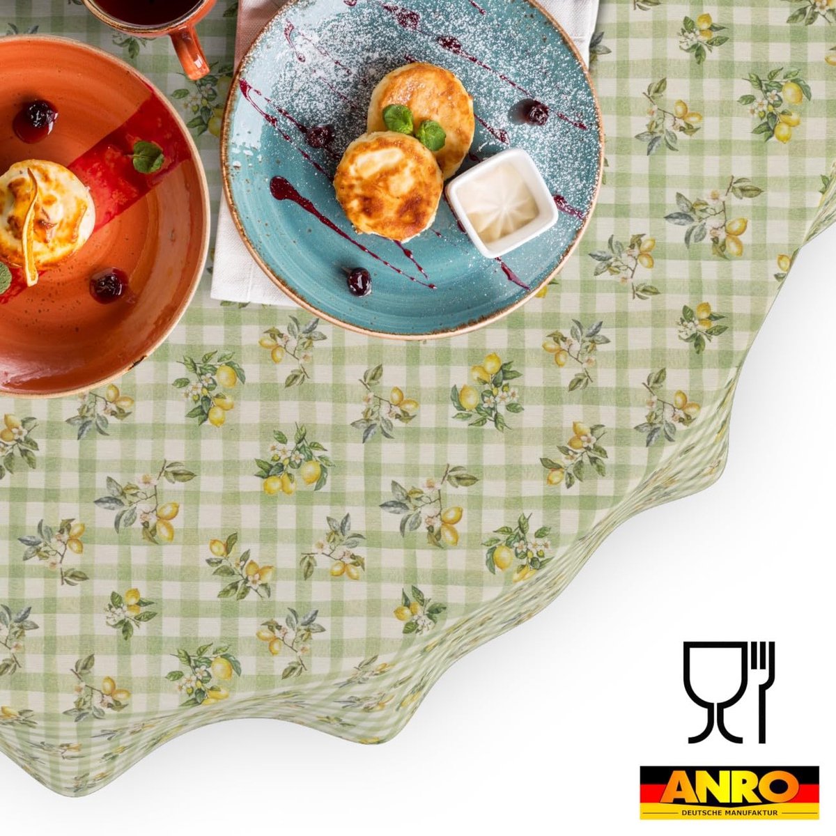 ANRO Tafelkleed Citroenen Groen Rond Ø140cm Rechte rand Afwasbaar Waterafstotend Binnen & Buiten