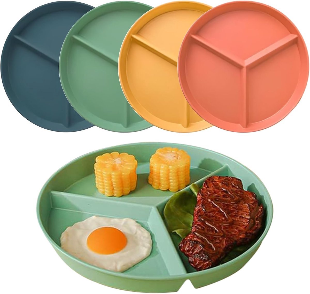 Dinerborden - Set van 4 Verdeelde Borden - 25x25x3cm - met 3 Vakken - Portiecontrole voor Volwassenen en Kinderen