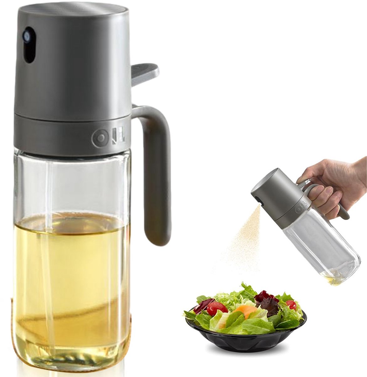 Spuitfles - 250 ml - Olijfoliespray - Glazen oliebus - Keukensprayfles - Lekvrije oliebus - Huishoudelijke sprayfles - Koken & Bakken - BBQ-accessoires - Hoogwaardig borosilicaatglas - Donkergrijs