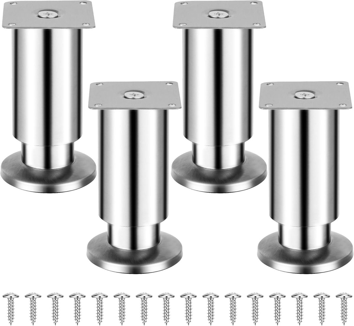 Set van 4 Verstelbare Meubelpoten RVS - Sterke Kastpoten, Bankpoten of Tafelpoten (10 cm)