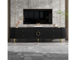 DESMIU Tv-Meubel - Driedimensionale Golfstructuur Met Lades En Dubbele Deuren - Voor Woonkamer - MDF - 180x40x38 Cm - Zwart