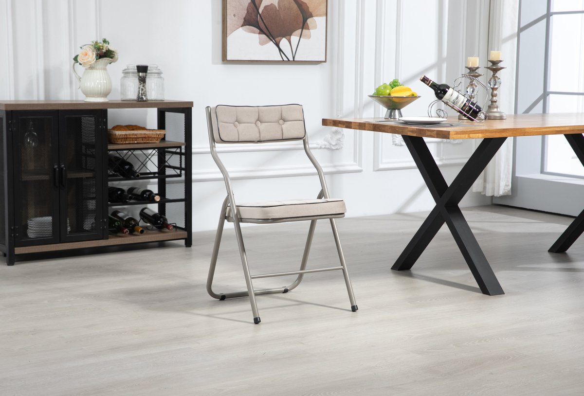 MEUNIQ inklapstoelen 2 stuks met kussen en gestoffeerde rugleuning, opvouwbare eetstoelen met stalen frame, voorgemonteerd voor eetkamer, keuken of extra zitplek