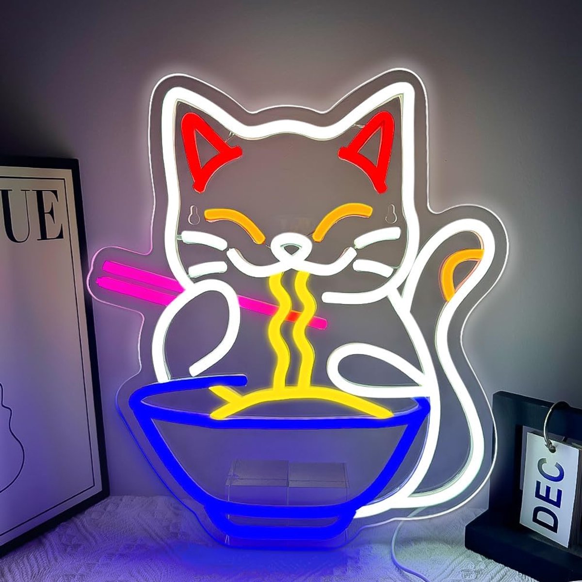 SnelShoppen - Lucky Cat Neon Sign Dimmable LED Licht - Maneki Neko Neon Decoratie voor Slaapkamer, Noodle Restaurant, Baby Kamer, Feest en Kunst
