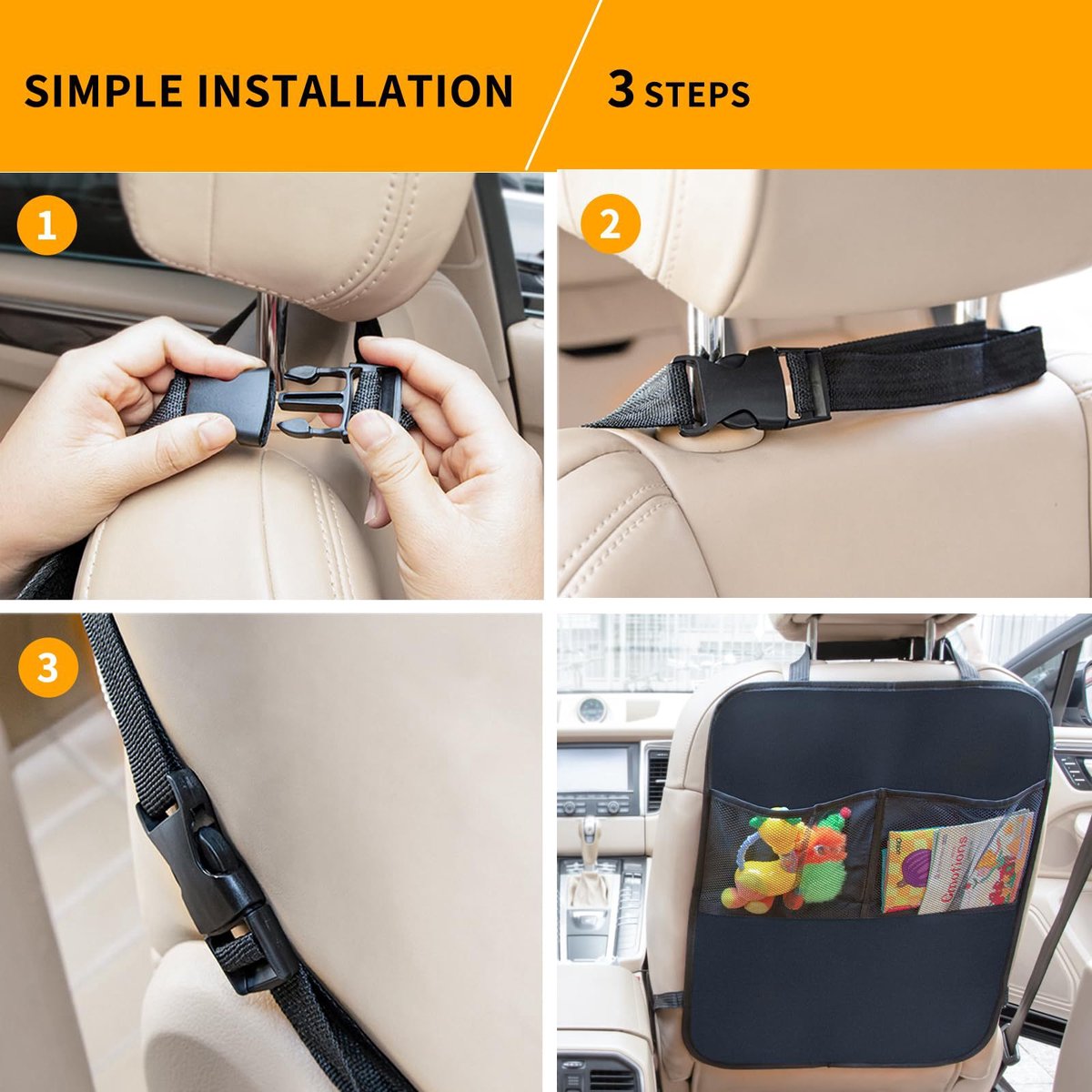 Auto-organizer voor kinderen met opklapbaar tafeltje – Achterbank-organizer met touchscreen-tabletvak, waterdichte rugleuningbescherming, past in de meeste voertuigen – foto 8