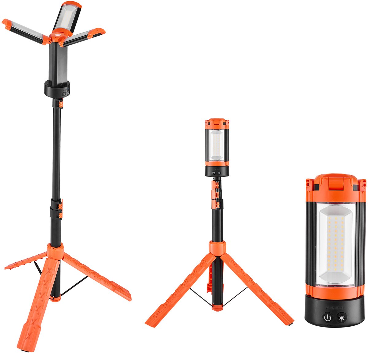Led-Bouwlamp met Statief, Draagbare Oplaadbare Lamp van 8 Ah, met 3 Verstelbare Lampkoppen, Afneembaar Statief, 2200 Lm, 3000 K-6500 K, Dimbaar, Geschikt voor Bouwplaatsen