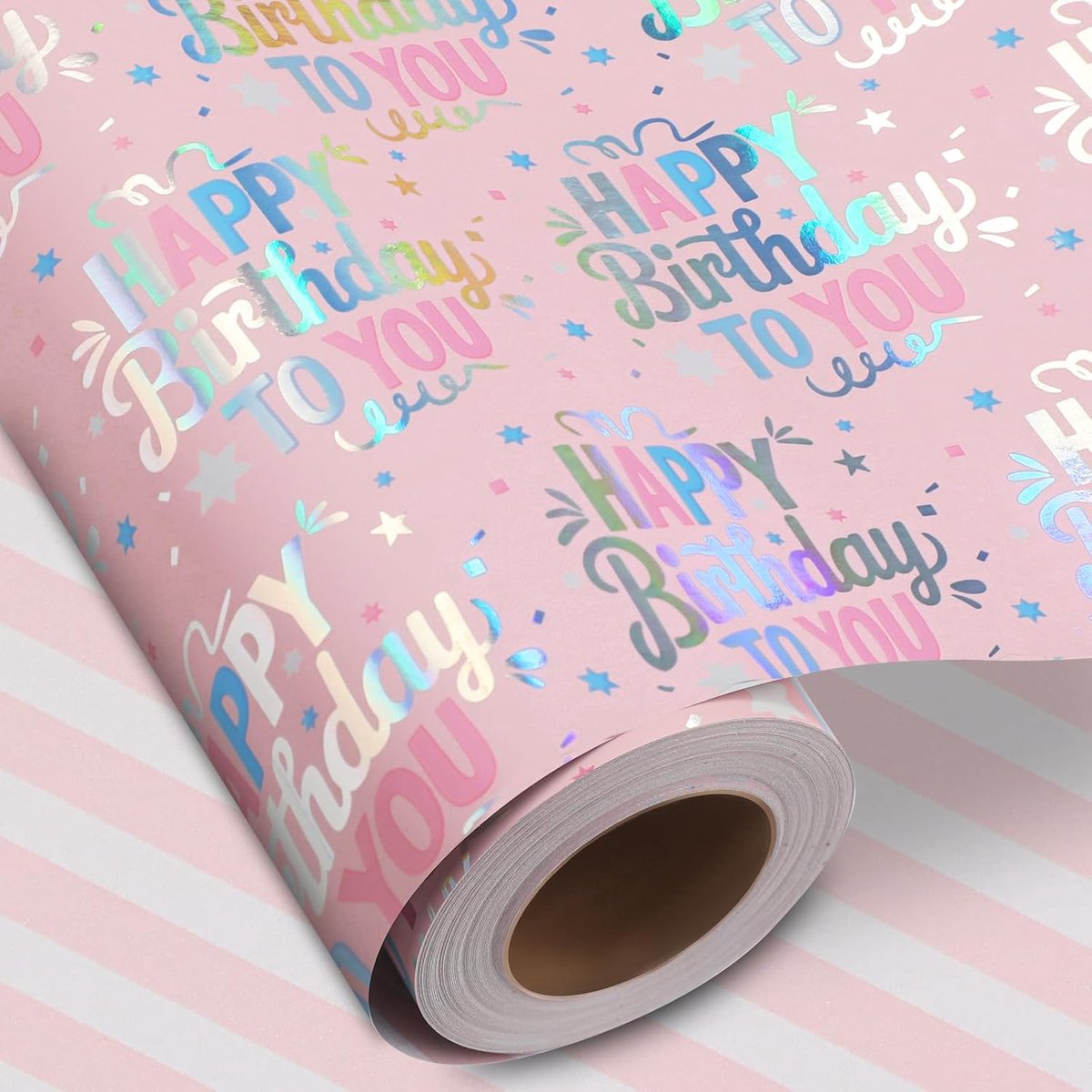 woric Cadeaupapier voor verjaardag, rol van 43 cm x 15 m, goudfolie, Happy Birthday-design, dik ondoorzichtig papier - ShopVlot