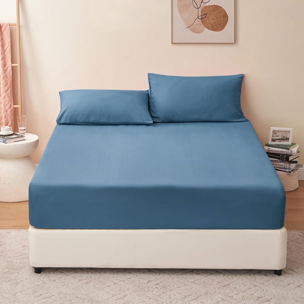 Hoeslaken tweepersoonsbed 180 x 200 cm - microvezel stofblauw - Oeko Tex met hoeken en elastiek - comfortabel slapen - ShopVlot