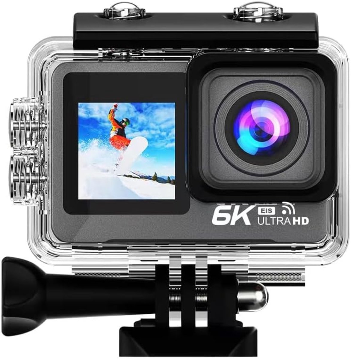 SnelShoppen - Action Camera 6K Waterproof met Dual Screen, EIS, IMX Sensor en 21 Accessoires - Ideaal voor Sport, Avontuur, Vakantie & Outdoor
