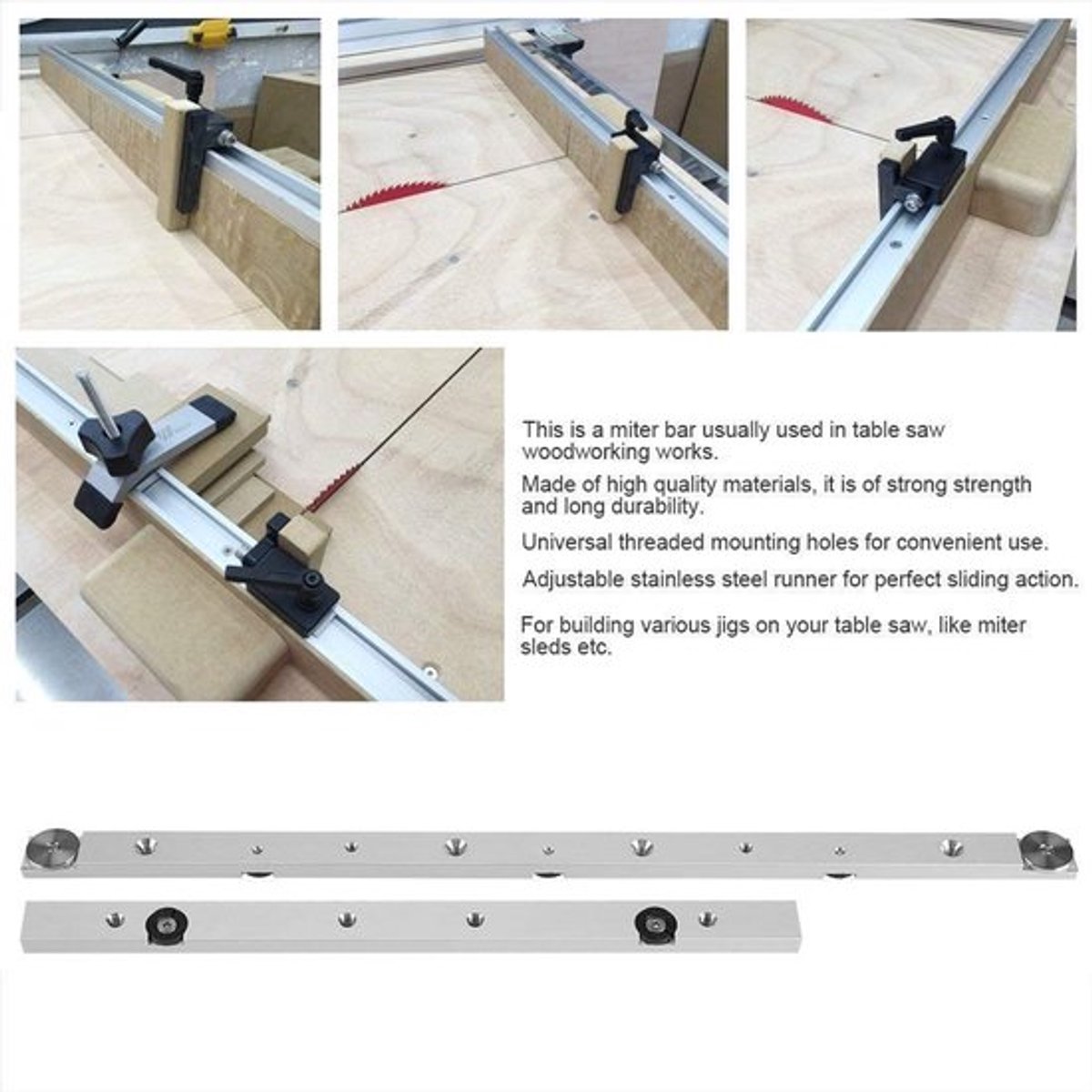 Miter Gauge - 300mm Aluminium Legering - Verstelbare Roestvrij Stalen Loper - Universele Bevestigingsgaten - Duurzaam - Voor Tafelzaag Jigs - Zaaggeleider