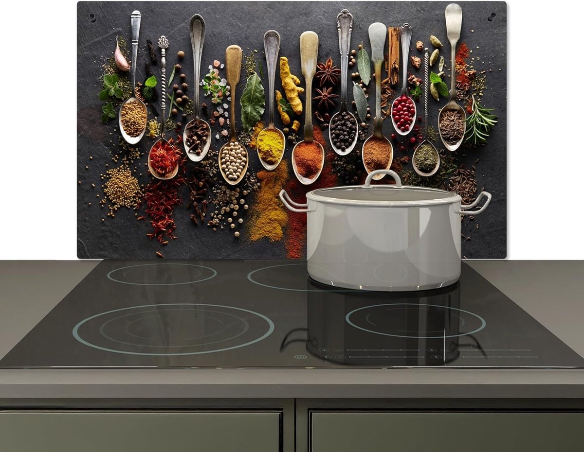 SnelShoppen - Keuken Splash Guard 52x90cm - Aluminium Hittebestendige Achterwand Bescherming - Voor Inductiekookplaten en Keramische Kookplaten - Herb