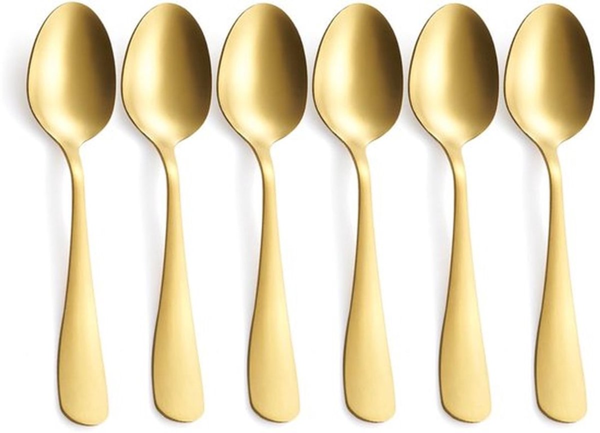 Dessertlepel set van 6 - Hoogwaardig roestvrij staal - Matte gouden afwerking - Vaatwasmachinebestendig - 17,2 cm - Comfortabel ontwerp - Theelepel