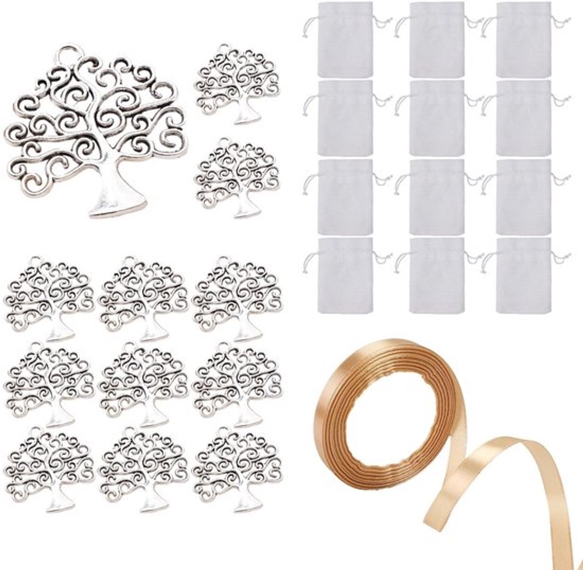 Set van 12 Jute Zakjes met Levensboom Hangers voor Cadeaus