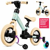 Kidcruiser Loopfiets 2+ jaar - Optioneel met LED Zijwieltjes & Trappers - 3-in-1 Kinderfiets - 12 inch – Zacht Groen & Creme wit – Modulair Design