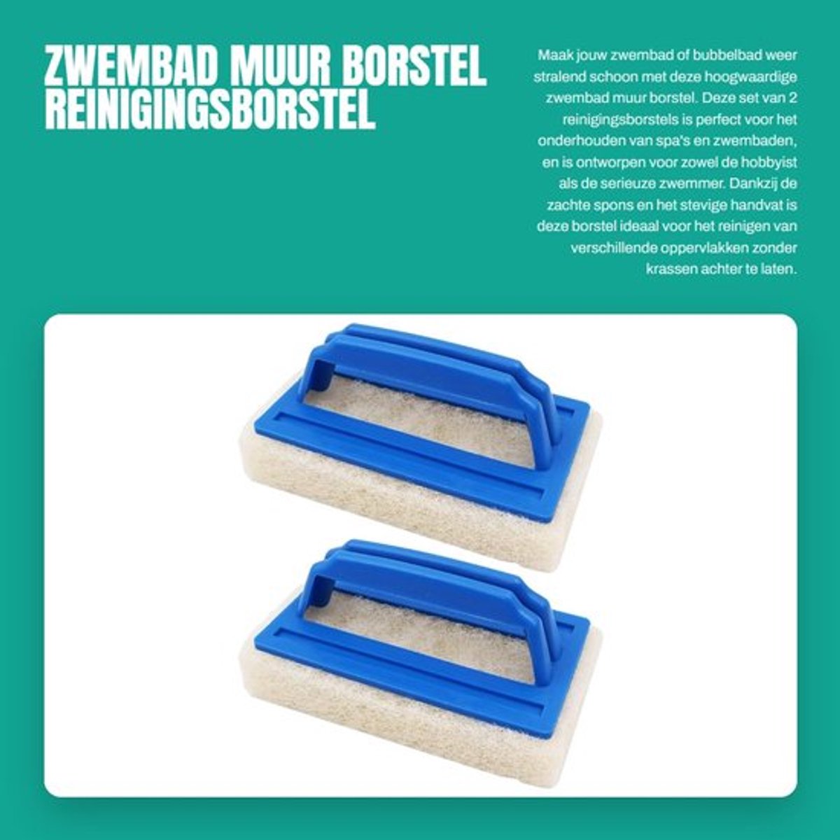 Zwembadborstel - 2 Stuks - Zachte Reinigingsborstel - Ergonomisch Handvat - Duurzaam Materiaal - Compact 14,5 x 8,7 x 7 cm