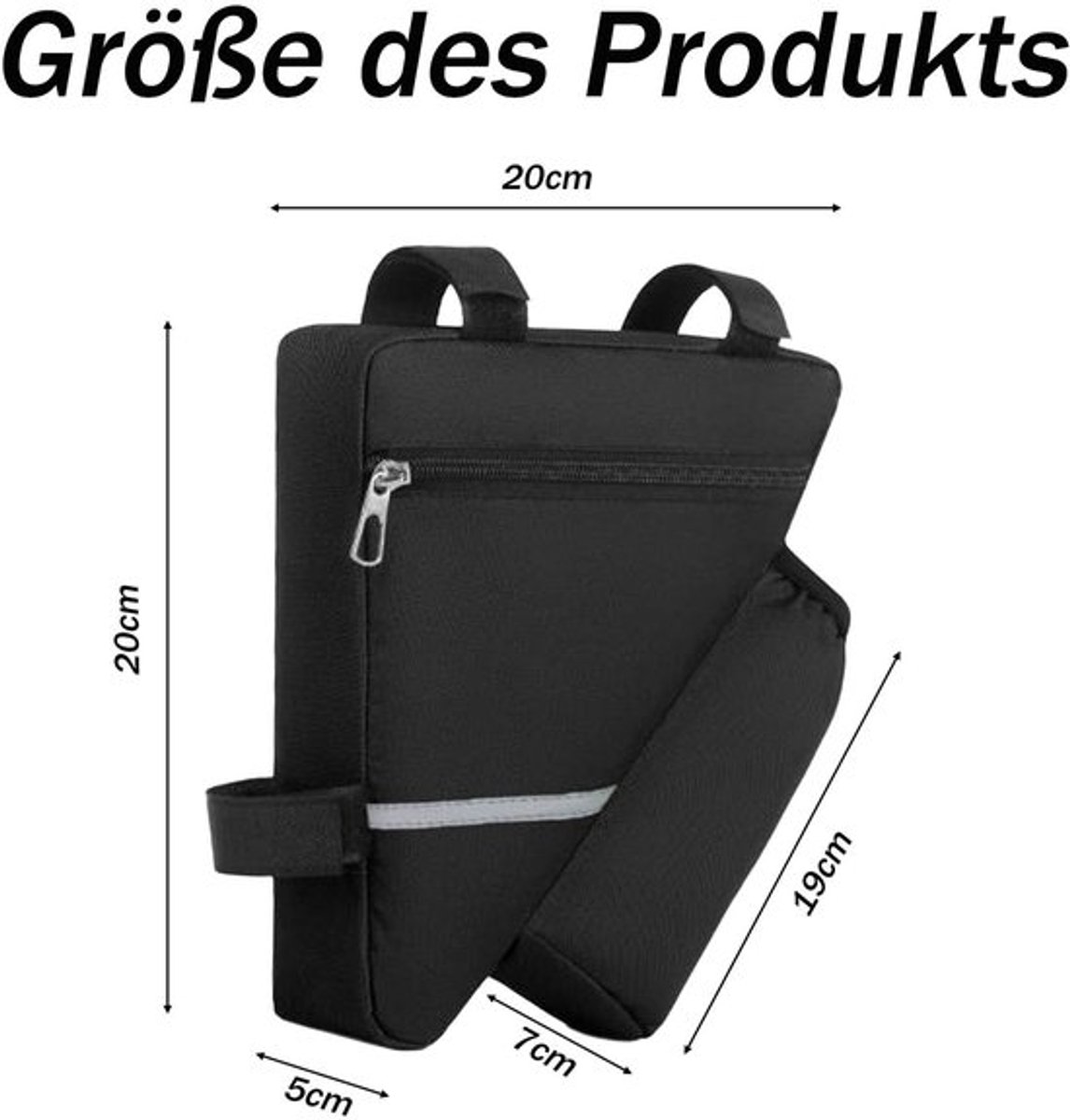 Frametas waterdicht - Fietstas met bekerhouder - Reflecterende strepen - Duurzaam polyester - Ideaal voor mountainbikes - Afmetingen 20 x 20 x 5 cm