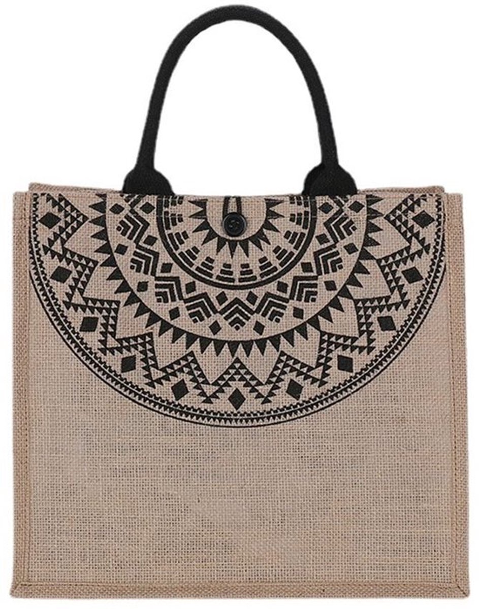 Jute Tas - Herbruikbare Shopper - Opvouwbare Mandtas - Grote Strandtas - Waterdicht - Biologisch Afbreekbaar Materiaal - 35x34x30 cm - Boodschappentas