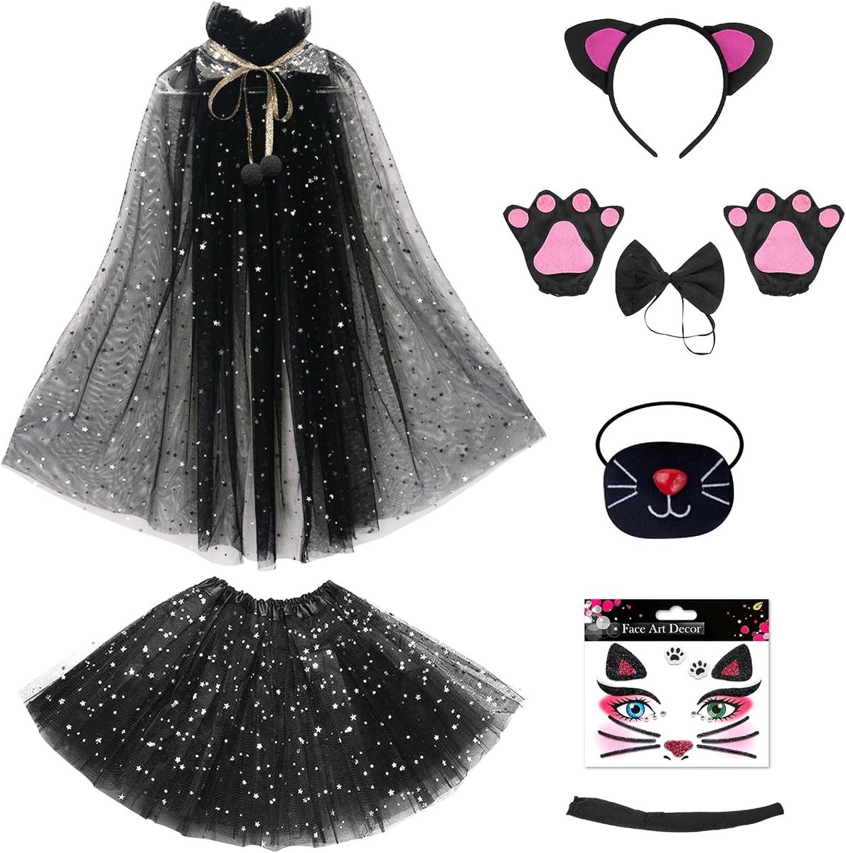 8-delig kattenkostuum voor kinderen - Dierenkostuum voor Halloween en Carnaval, Perfect voor Feestjes en Themapartijen