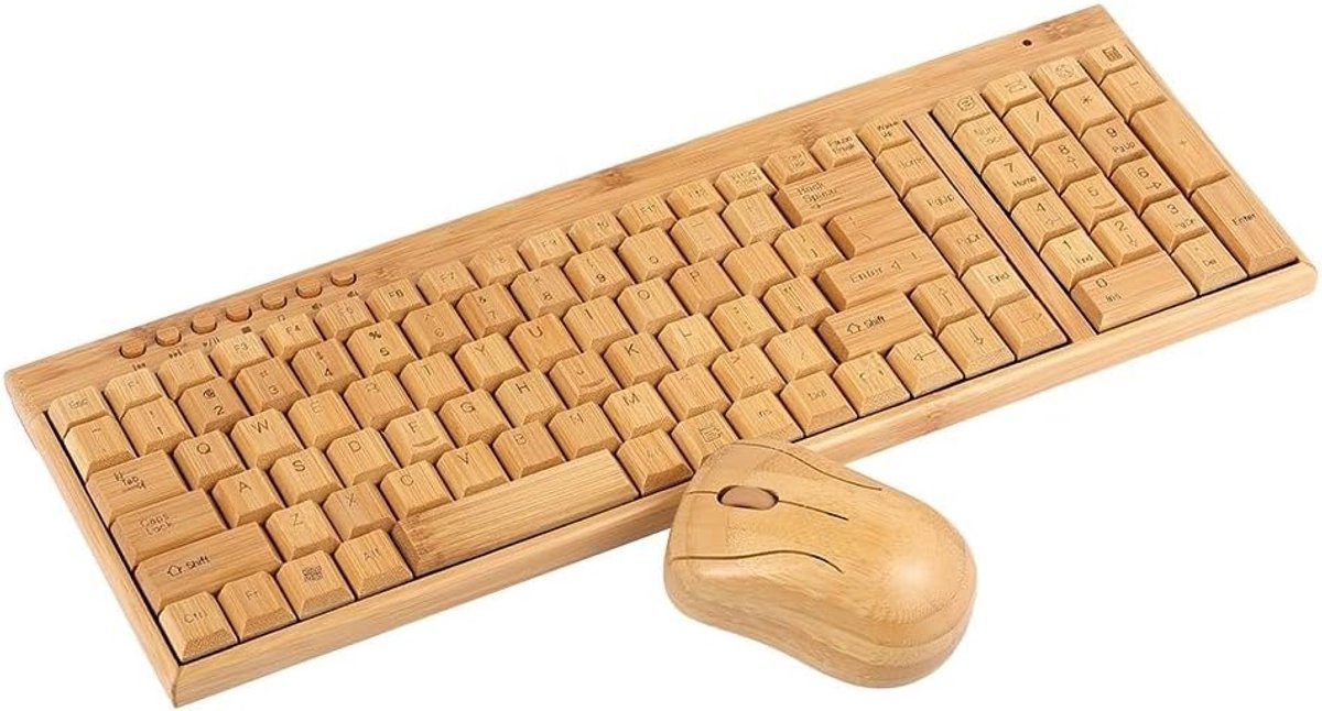 SnelShoppen - 2.4G Draadloos Bamboo PC Toetsenbord en Muis Set - Natuurlijke Hout Handgemaakt - Plug and Play - Geel - Ergonomisch en Duurzaam