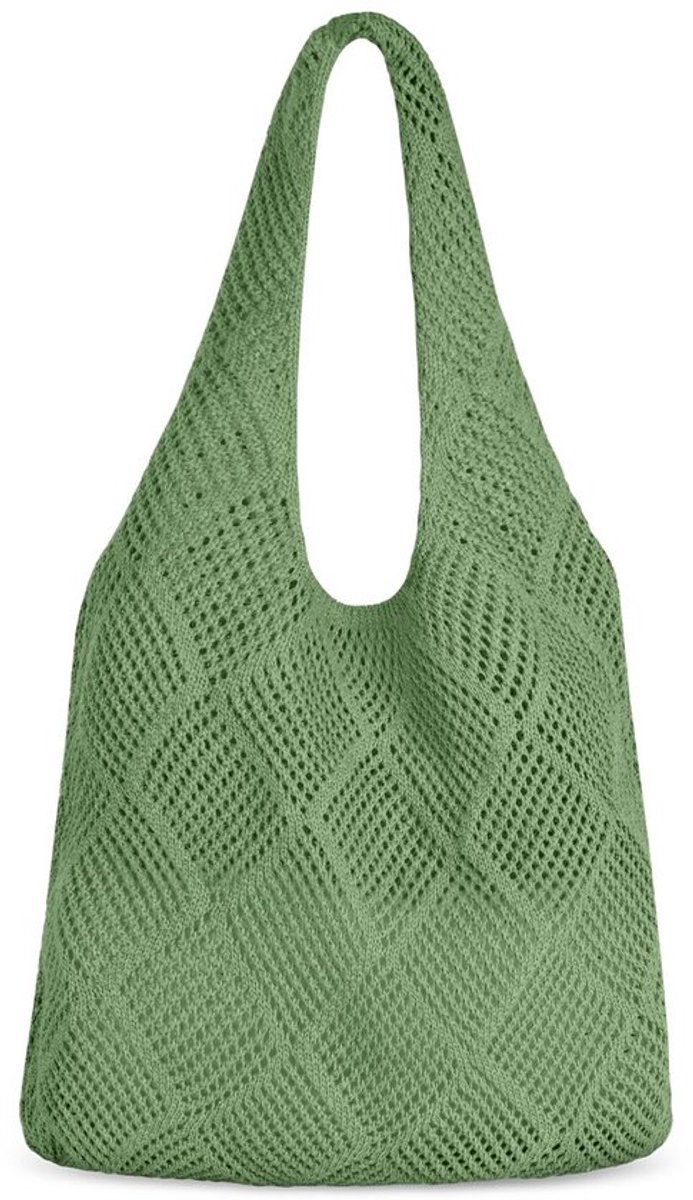 Aucuu Gehaakte Mesh Strandtas voor Dames - Gebreide Schoudertas voor Vakantie, Reizen, Strand en Zomer - Groen, 39*33*11cm