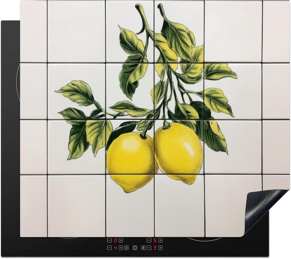 SnelShoppen - Inductie Dekplaat 59x52cm - Keuken Bescherming - Antislip Mat - Lemon Decoratie - Keramiek - Takken Motief - Voor Modern en Traditioneel