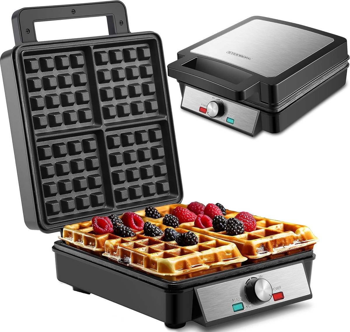 SnelShoppen XXL Wafelmaker 4-Persoons 1200 Watt Panini Grill Elektrische Grill voor Perfecte Wafels Ideaal voor Feestjes en Gezellige Ontbijten