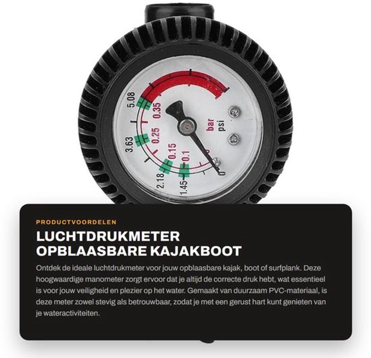 Luchtdrukmeter Veiligheidsbarometer - Manometer Waterdruk - PVC Materiaal - Lange Slangadapter - Geschikt voor Kajak/Boot - Corrosiebestendig