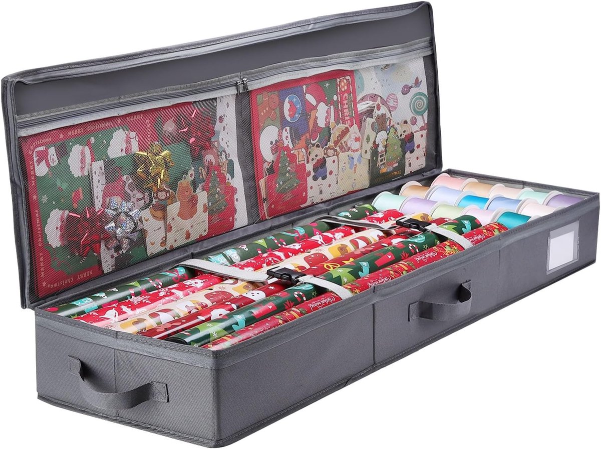 Bloomhüan Opbergtas voor cadeaupapier, waterdicht, 600D Oxford-weefsel, opbergtas voor cadeaupapier met vakken voor - ShopVlot