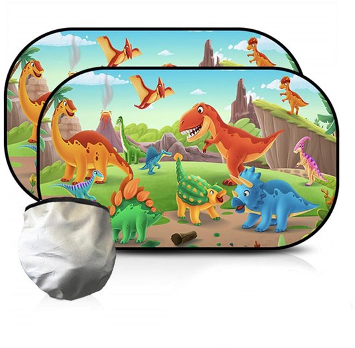 Zonnescherm Auto - UV-bescherming - Zonnescherm Baby - Cartoon Dinosauruspatroon - Opvouwbaar - 51 x 31 cm - 2 Stuks - Auto Zonwering